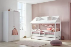 Lifetime Schrank 100cm mit 2 Türen und Kleiderstange weiß lackiert