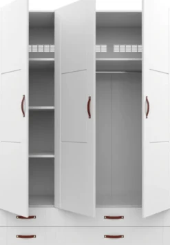 Lifetime Schrank 150cm mit 3 Türen und 4 Schubladen weiß lackiert