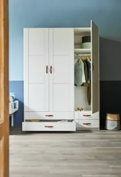 Lifetime Schrank 150cm mit 3 Türen und 4 Schubladen weiß lackiert