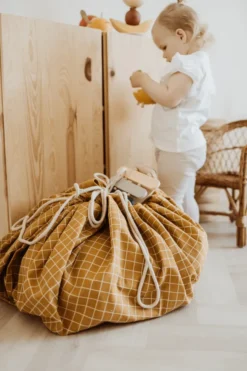 Play&Go Organic 2 in 1 Spielzeugsack Ø140cm Grid Gelb Sale