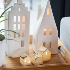 räder Mini LED Lichthaus mittel Porzellan weiß