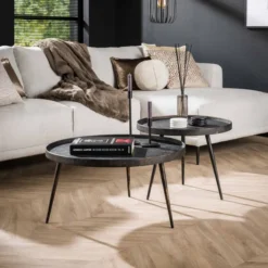 Rubjerg Design Couchtisch 2er Set rund Metalldesign grau