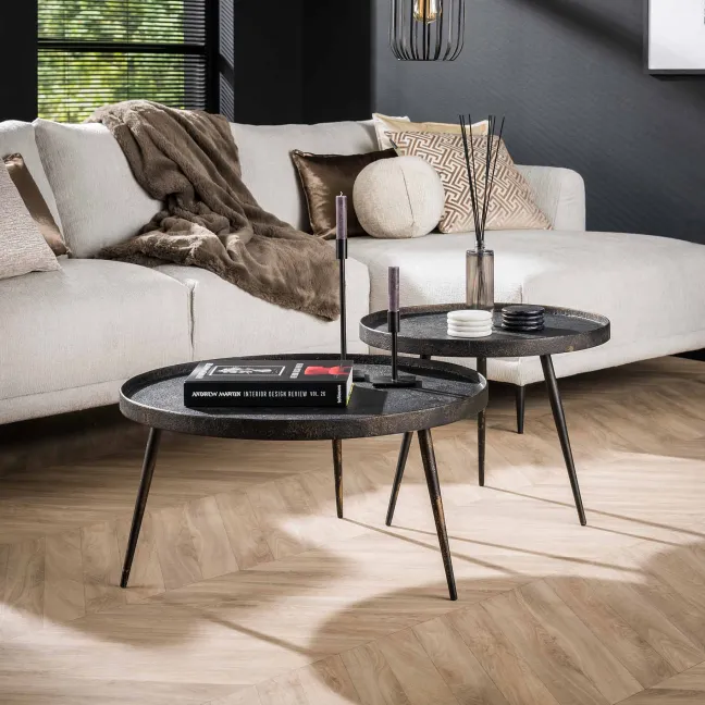 Rubjerg Design Couchtisch 2er Set rund Metalldesign grau