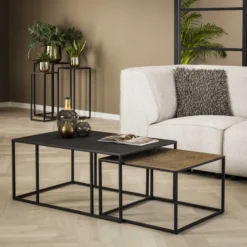 Rubjerg Design Couchtisch Iron rechteckig 2er Set Eisen grau