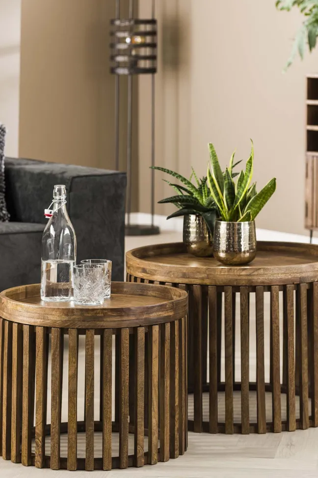 Rubjerg Design Couchtisch Set Tweak Ø65cm/Ø50cm Mangoholz massiv sandfarben