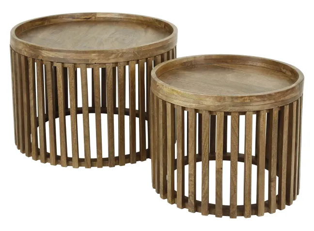 Rubjerg Design Couchtisch Set Tweak Ø65cm/Ø50cm Mangoholz massiv sandfarben
