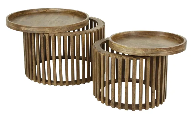 Rubjerg Design Couchtisch Set Tweak Ø65cm/Ø50cm Mangoholz massiv sandfarben