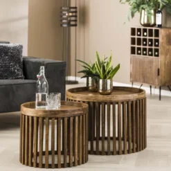 Rubjerg Design Couchtisch Set Tweak Ø65cm/Ø50cm Mangoholz massiv sandfarben