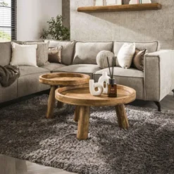 Rubjerg Design Couchtisch Tripod 2er Set Mangoholz massiv sandfarben