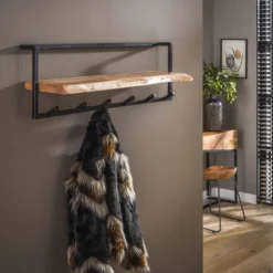 Rubjerg Design Garderobe Edge 2 mit 6 Haken Metall/Akazie massiv natur