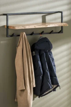 Rubjerg Design Garderobe Edge 2 mit 6 Haken Metall/Akazie massiv natur