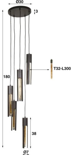 Rubjerg Design Hängelampe Tube 5 Leuchten gestuft Metall Artic schwarz