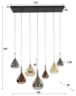 Rubjerg Design Hängelampe Wings 7 Leuchten Glas Schwarz