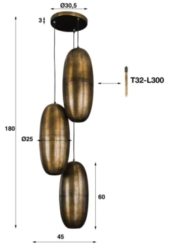 Rubjerg Design Hängeleuchte Cosmic 3 Leuchten gestuft Antik Bronze/Glas