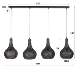 Rubjerg Design Hängeleuchte Kegel 4 Leuchten Metall schwarz/braun