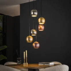 Rubjerg Design Hängeleuchte Kugel 6 Leuchten gestuft Matt Nickel multi color