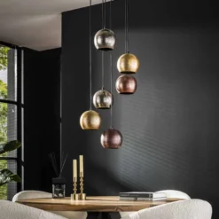 Rubjerg Design Hängeleuchte Kugel 6 Leuchten gestuft Matt Nickel multi color