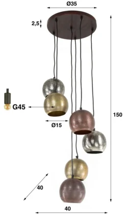 Rubjerg Design Hängeleuchte Kugel 6 Leuchten gestuft Matt Nickel multi color
