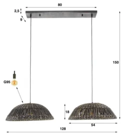 Rubjerg Design Hängeleuchte Kuppel 2 Leuchten Wasserhyazinthe/Nickel schwarz Sale