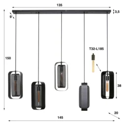 Rubjerg Design Hängeleuchte Mesh 5 Leuchten Metall Artic schwarz