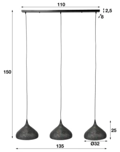 Rubjerg Design Hängeleuchte Punsch Trichter 3 Leuchten Metall schwarz/braun