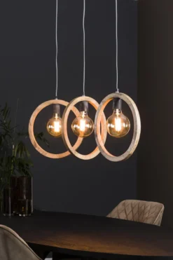 Rubjerg Design Hängeleuchte Round Wood 3 Leuchten Mangoholz massiv natur Sale