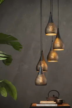 Rubjerg Design Hängeleuchte Stufenlocher 5 Leuchten Metall schwarz/braun
