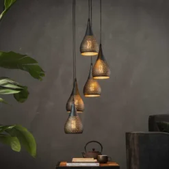 Rubjerg Design Hängeleuchte Stufenlocher 5 Leuchten Metall schwarz/braun