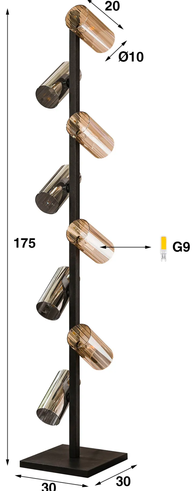 Rubjerg Design Stehlampe Cylinder 8 Leuchten Metall Artic schwarz