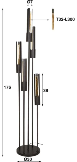 Rubjerg Design Stehlampe Tube 5 Leuchten gestuft Metall Artic schwarz