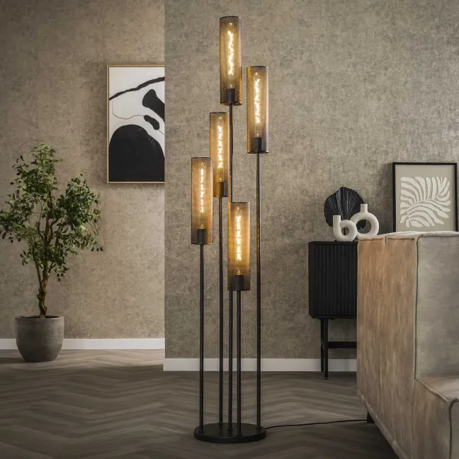 Rubjerg Design Stehlampe Tube mesh 5 Leuchten gestuft Metall Artic schwarz Sale