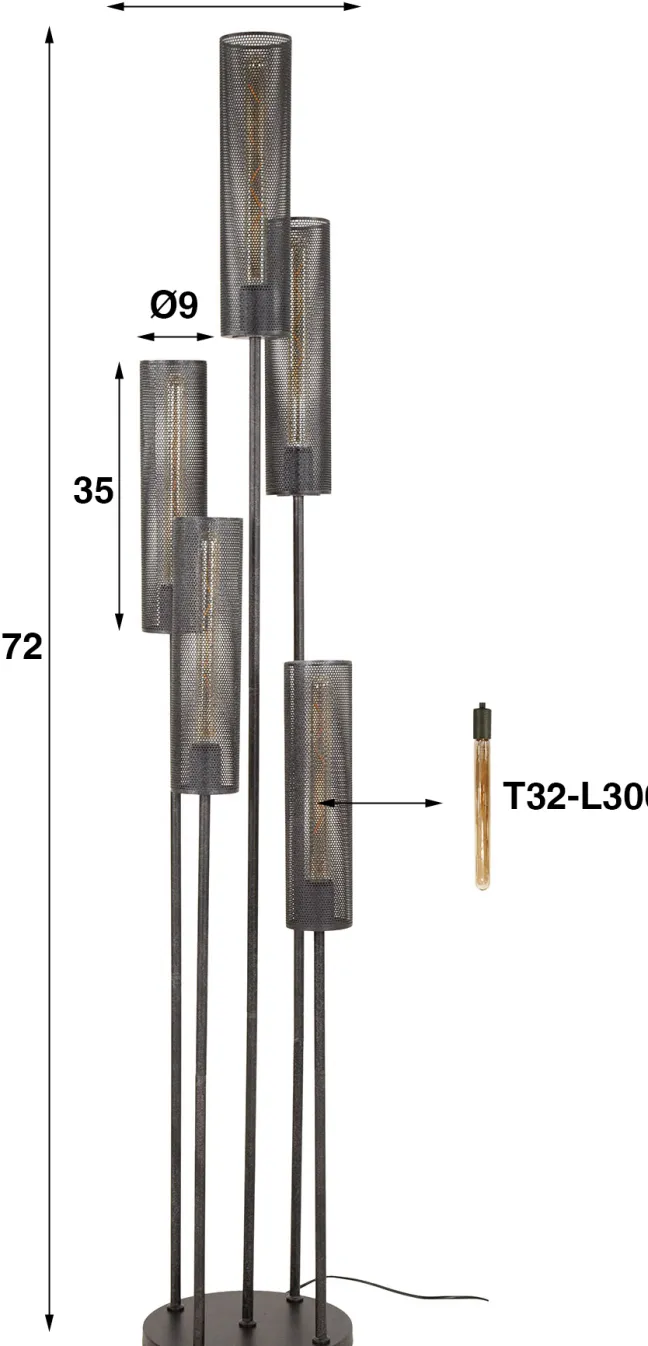 Rubjerg Design Stehlampe Tube mesh 5 Leuchten gestuft Metall Artic schwarz Sale