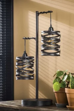 Rubjerg Design Tischleuchte Spindel 2 Leuchten Metall schiefergrau