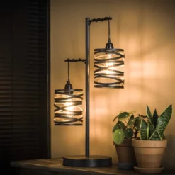 Rubjerg Design Tischleuchte Spindel 2 Leuchten Metall schiefergrau