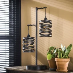Rubjerg Design Tischleuchte Spindel 2 Leuchten Metall schiefergrau