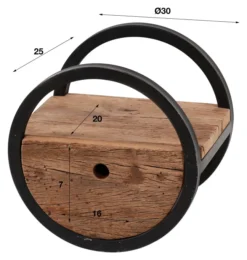 Rubjerg Design Wandregal Ø30cm rund mit Schublade Hartholz/Metall
