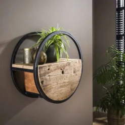 Rubjerg Design Wandregal Ø50cm rund mit Schublade Hartholz/Metall