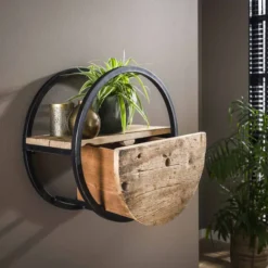 Rubjerg Design Wandregal Ø50cm rund mit Schublade Hartholz/Metall