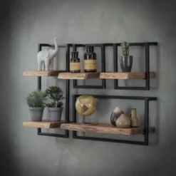 Rubjerg Design Wandregal Edge 2 Ablagen Metall/Akazie massiv natur
