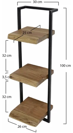 Rubjerg Design Wandregal Edge 3 Ablagen Metall/Akazie massiv natur