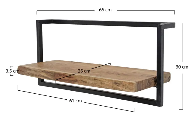 Rubjerg Design Wandregal Edge 65cm Metall/Akazie massiv natur