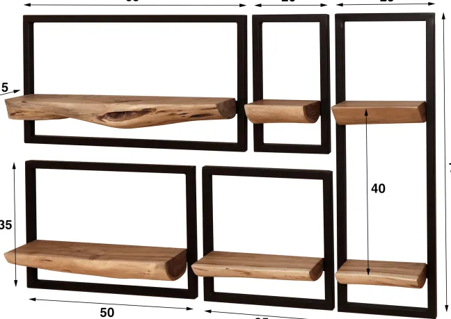 Rubjerg Design Wandregal Edge 5er Set Akazie massiv natur