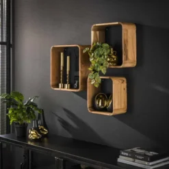 Rubjerg Design Wandregal 3er Set viereckig Akazie massiv natur
