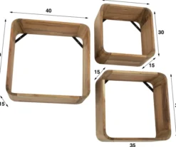 Rubjerg Design Wandregal 3er Set viereckig Akazie massiv natur