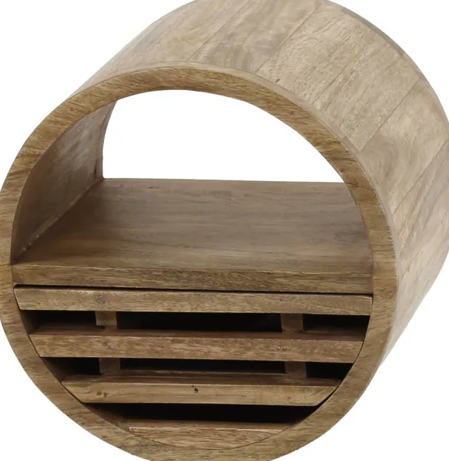 Rubjerg Design Wandregal Tweak Ø30 cm 1 Schublade Mangoholz massiv sandfarben