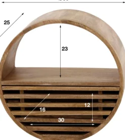 Rubjerg Design Wandregal Tweak Ø50 cm 1 Schublade Mangoholz massiv sandfarben