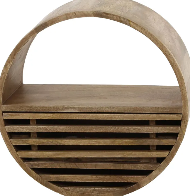 Rubjerg Design Wandregal Tweak Ø50 cm 1 Schublade Mangoholz massiv sandfarben