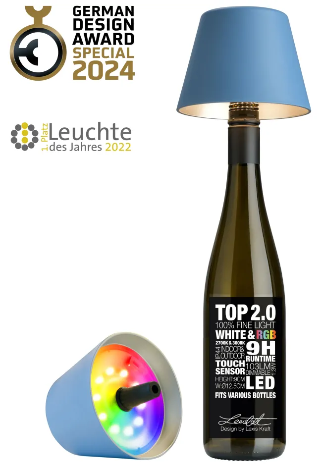 SOMPEX TOP 2.0 RGBW-Akku-Flaschenleuchte Blau