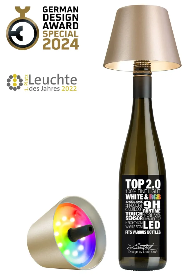 SOMPEX TOP 2.0 RGBW-Akku-Flaschenleuchte champagner