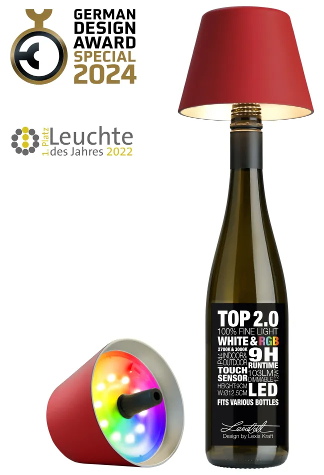 SOMPEX TOP 2.0 RGBW-Akku-Flaschenleuchte Rot